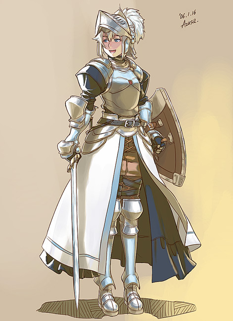 1girl, armor, azusa, azusa_(hws), blonde_hair, blue_eyes, knight, medieval