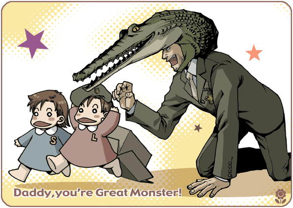 3boys, big_boss, box, cardboard_box, crocodile, crocodile_cap, crocodilian, engrish, hal_akane, konami, liquid_snake, metal_gear_(series), metal_gear_solid, multiple_boys, ranguage, solid_snake