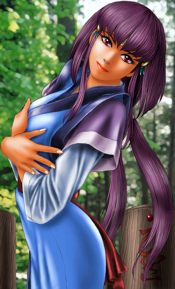 1girl, fingernails, hands_on_own_chest, kamidake, lips, long_hair, looking_at_viewer, masaki_aeka_jurai