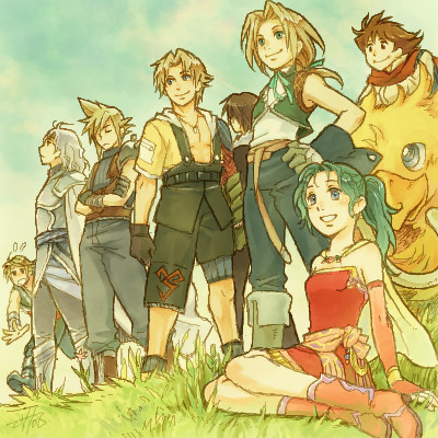 boko, butz_clauser, butz_klauser, cecil_harvey, chocobo, cloud_strife, everyone, final_fantasy, final_fantasy_iv, final_fantasy_ix, final_fantasy_v, final_fantasy_vi, final_fantasy_vii, final_fantasy_viii, final_fantasy_x, final_fantasy_xii, flower, grass, lowres, paladin, playstation, playstation_2, squall_leonhart, tidus, tina_branford, vaan, zidane_tribal