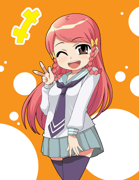braid, isse, kage_kara_mamoru!, konnyaku_yuuna, necktie, pink_hair, school_uniform, serafuku