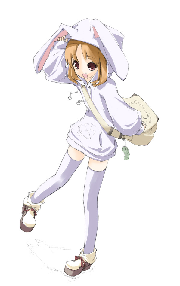 animal_ears, bag, child, hood, hoodie, legs, naporu, open_mouth