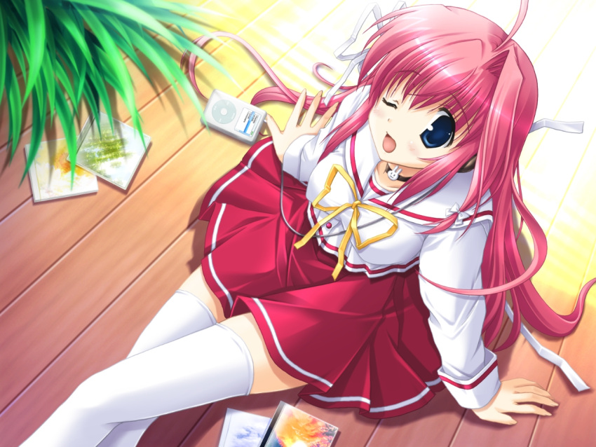 blue_eyes, cd, choker, digital_media_player, fukamine_riko, gift, gift_(game), gift_eternal_rainbow