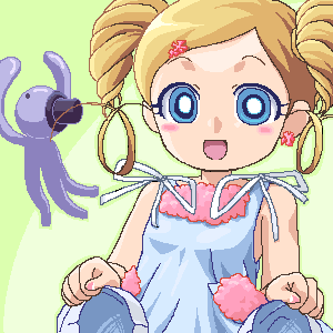 1girl, bare_shoulders, blue_eyes, blush, bubble, camisole, creature, drill_hair
