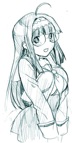 00s, 1girl, aqua, glasses, kujibiki_unbalance, monochrome, nekomata_naomi, solo, yamada_kaoruko