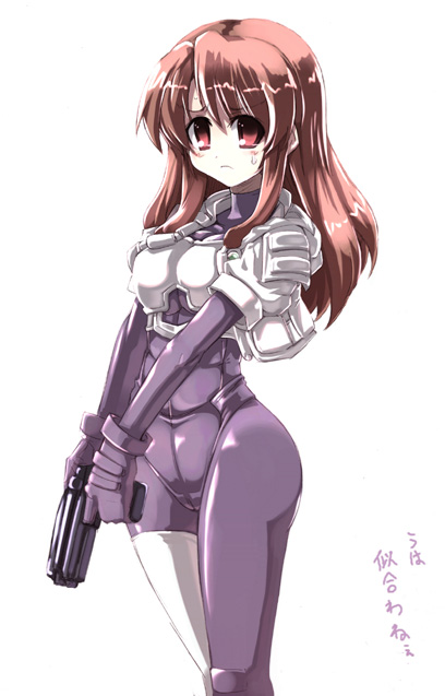 1girl, aoi_karin, aoi_karin_(cosplay), armor, asahina_mikuru, asymmetrical_clothes, bodysuit, cosplay