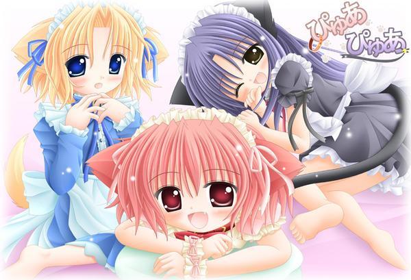 3girls, animal_ears, dog_ears, hinata_(pure_pure), multiple_girls, pure_pure, redhead, sachi