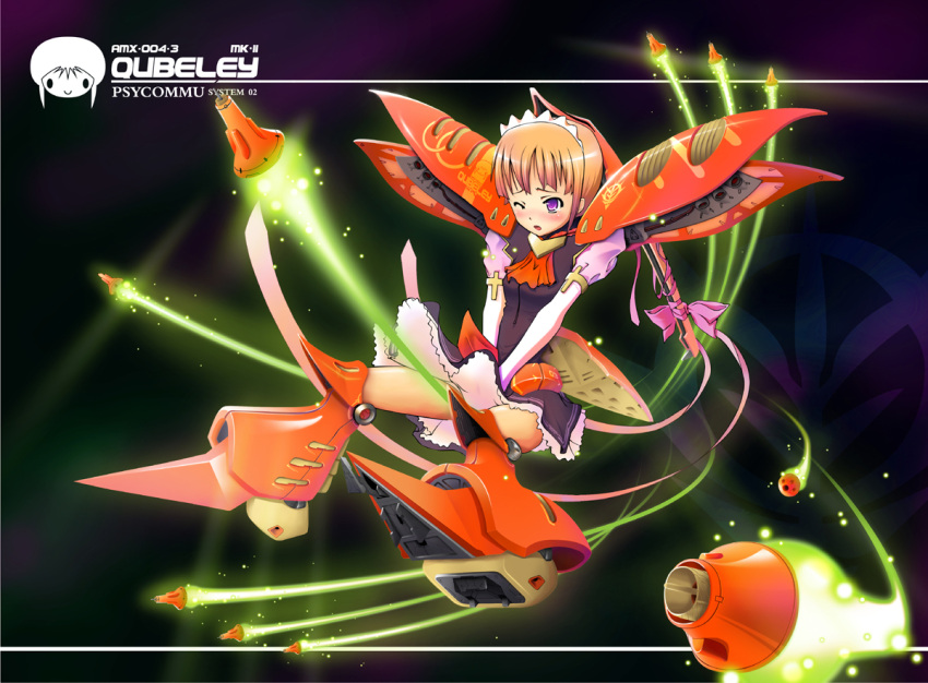blush, gtr34rv, gundam, gundam_zz, maid_cap, maid_headdress, mecha_musume, orange_hair
