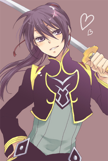 alternate_costume, alternate_hairstyle, katana, long_hair, male, okmr, over_shoulder, ponytail