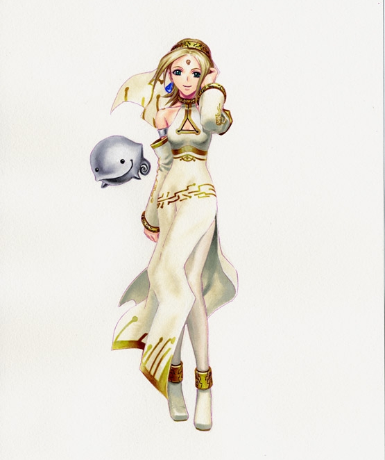 1girl, blonde_hair, cleavage_cutout, cupil, dress, eternal_arcadia, facial_mark, fina