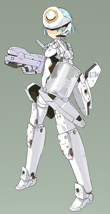 armor, busou_shinki, gun, helmet, mecha_musume, robot_girl, shield, shimada_fumikane, weapon, werkstra