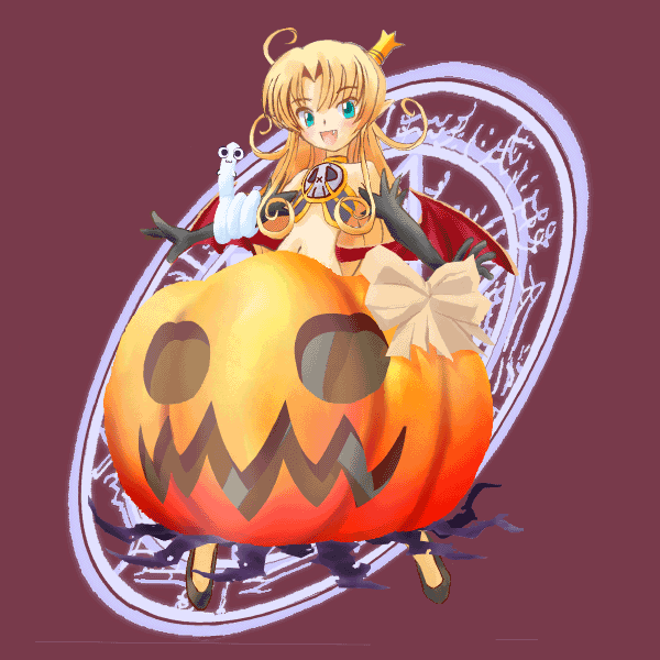 :3, animated, animated_gif, demon_girl, gif_artifacts, melissa_seraphy, pointy_ears, pumpkin