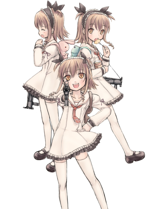 3girls, chaudlapin, coyote_ragtime_show, diesse, duplicate, gun, multiple_girls, nove_(coyote_ragtime_show)