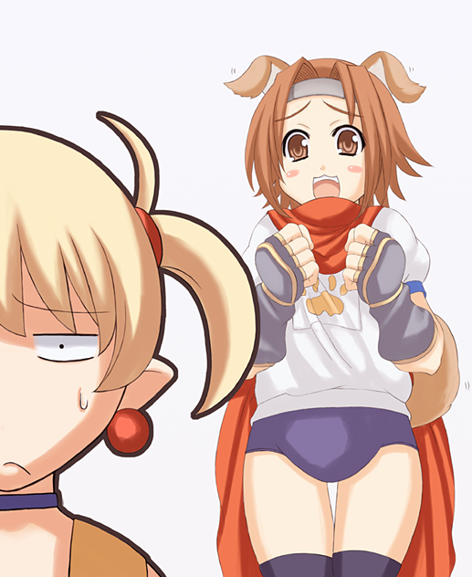 2girls, animal_ears, aq_interactive, arcana_heart, atlus, blonde_hair, blush_stickers, brown_eyes
