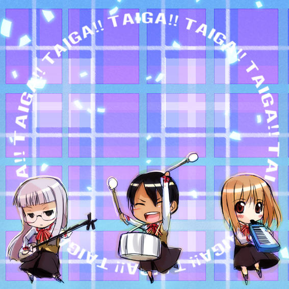3girls, chibi, drum, fate/hollow_ataraxia, fate/stay_night, fate_(series), himuro_kane, instrument