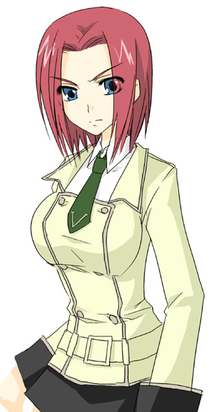 >:(, 1girl, blue_eyes, code_geass, double-breasted, frown, kallen_stadtfeld, long_sleeves
