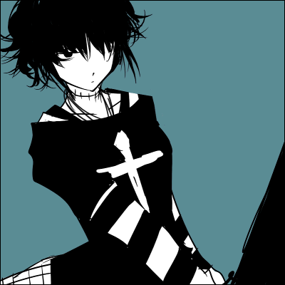 1girl, aqua_background, black_hair, black_lagoon, frederica_sawyer, gothic, lowres, monochrome