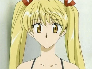 00s, 1girl, animated, animated_gif, blonde_hair, blush, hair_raising, lowres