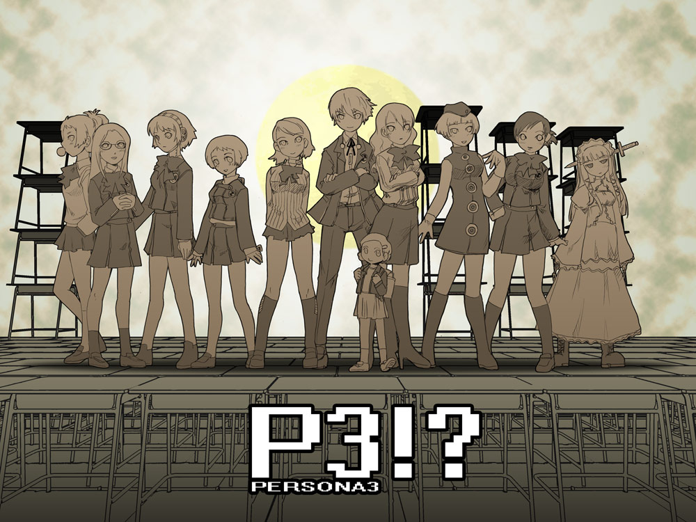 !?, 1boy, 6+girls, aegis, aegis_(persona), arisato_minato, atlus, elizabeth_(persona)