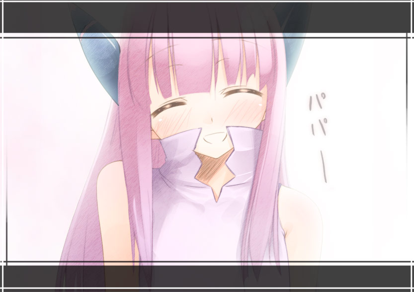 1girl, blush, closed_eyes, horns, jirou_(chekoro), milreaf, original, pink_hair