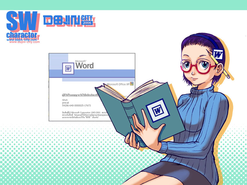 book, glasses, microsoft_word, os-tan, pencil, personification, wooden_pencil