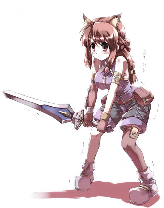 1girl, animal_ears, asahina_mikuru, cosplay, crossover, dark_chronicle, level-5, monica_(cosplay), monica_(dark_chronicle), monica_raybrandt, monica_raybrandt_(cosplay), solo, suzumiya_haruhi_no_yuuutsu, sword, thigh-highs, tokyo_(great_akuta), weapon