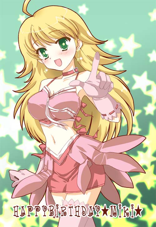 1girl, blonde_hair, choker, cute_&amp;_girly_(idolmaster), gloves, green_eyes, gussan, hoshii_miki