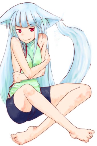 1girl, animal_ears, barefoot, bike_shorts, china_dress, chinese_clothes, daizan_(mount_position), dress