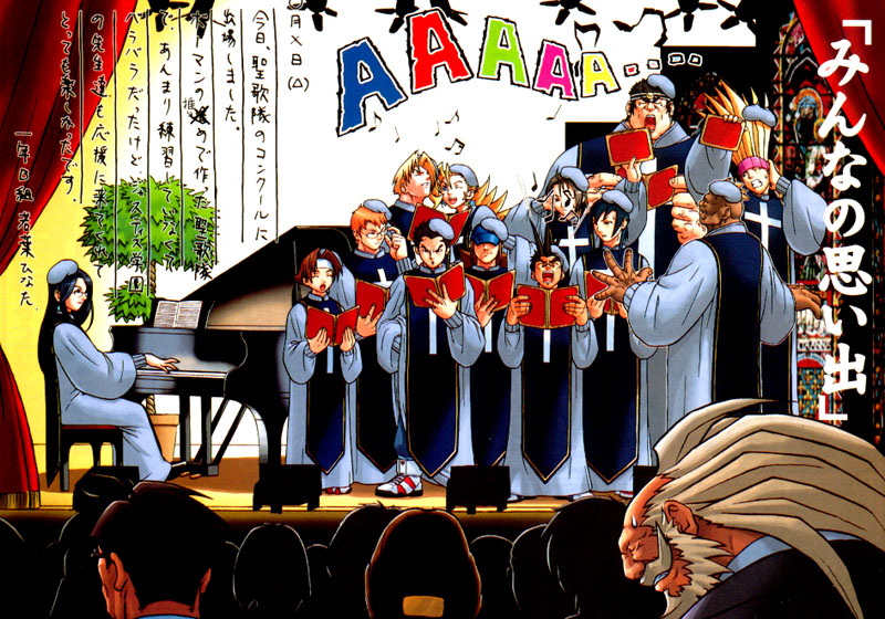 6+boys, 6+girls, ayuhara_natsu, blonde_hair, boman_delgado, brown_hair, capcom, choir