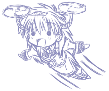 00s, 1girl, broccoli_(company), chibi, flower, flying, galaxy_angel, helicopter_hair