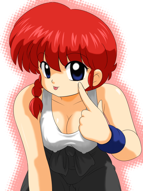 1girl, :p, akanbe, blue_eyes, braid, breasts, cleavage, erect_nipples