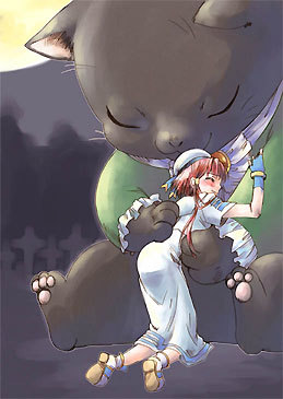 1girl, animal, aria, beret, blush, brown_eyes, cait_sith, cait_sith_(aria)