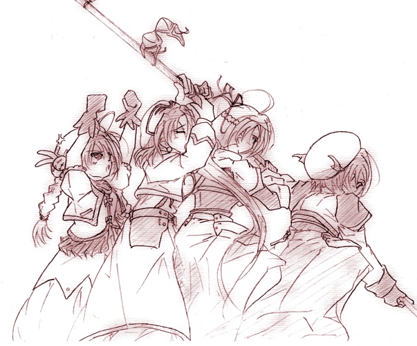 4girls, bra, iwo_jima, lingerie, lyrical_nanoha, mahou_shoujo_lyrical_nanoha, mahou_shoujo_lyrical_nanoha_a's, monochrome