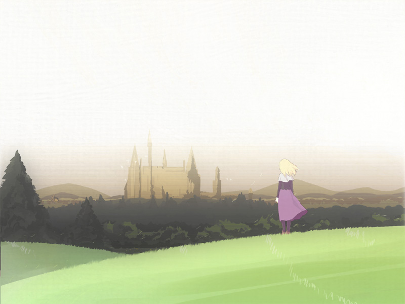 1girl, blonde_hair, from_behind, moke, nature, original, outdoors, scenery