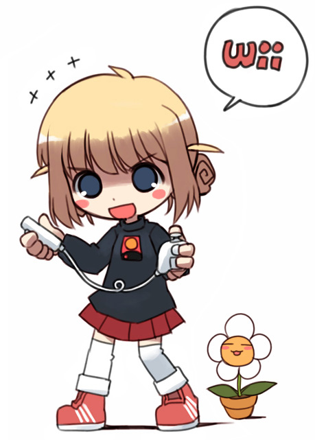1girl, :3, game_console, nakopapa, original, playing_games, solo, thigh-highs, video_game, wii