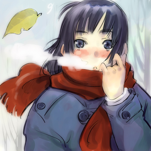 blush, breath, cold, konchiki, lowres, original, red_scarf, scarf