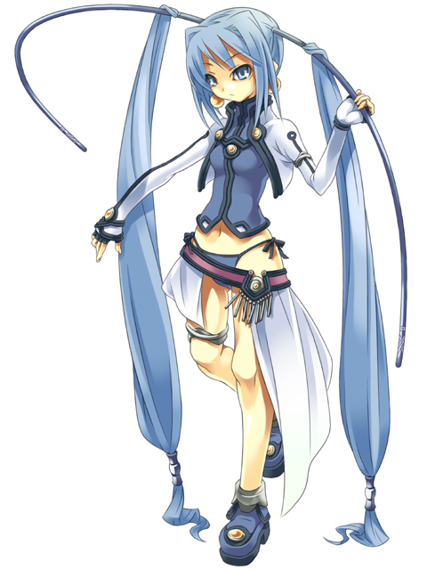 1girl, blue_eyes, blue_hair, blue_panties, high_heels, janice_(kuro_no_utahime), kuro_no_utahime, legs, long_hair, navel, nomahee, panties, shoes, side-tie_panties, simple_background, solo, underwear, very_long_hair, yaminoenishi