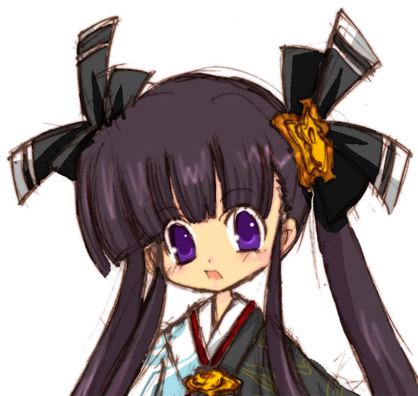 1girl, :o, black_ribbon, blush, eyebrows, eyebrows_visible_through_hair, hair_ribbon, japanese_clothes