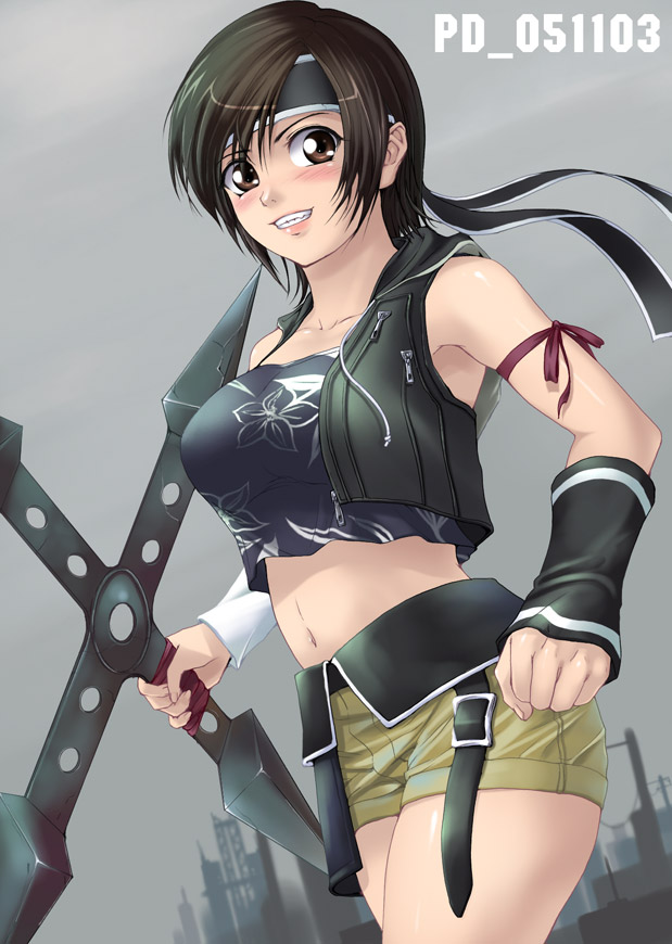 00s, 1girl, 2005, bare_shoulders, black_hair, dated, final_fantasy, final_fantasy_vii