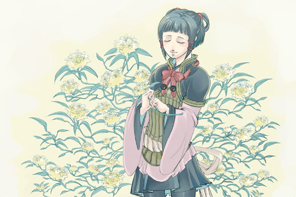 1girl, bow, flower, gensou_suikoden, gensou_suikoden_v, kutani_yukihito, lyon, pantyhose