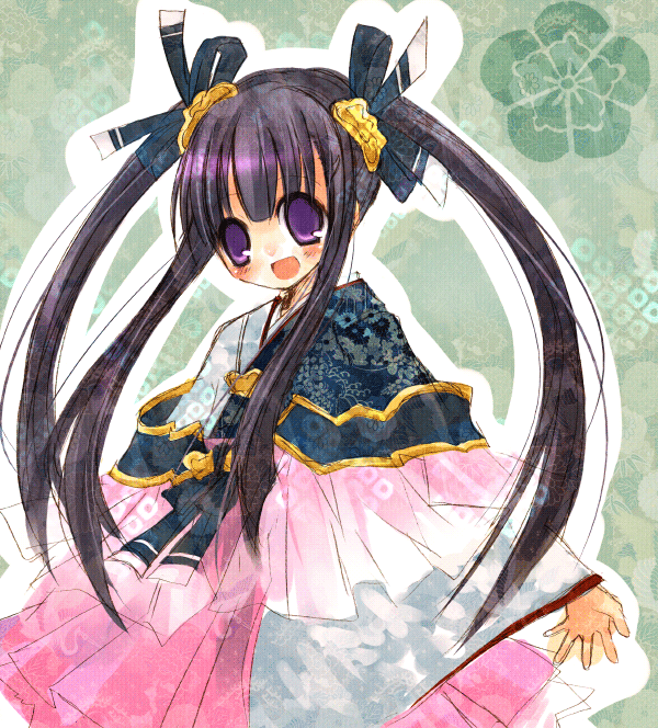 1girl, :d, bangs, blunt_bangs, blush, cowboy_shot, dress, head_tilt