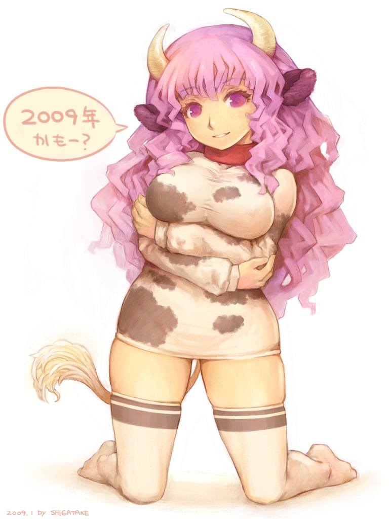 animal_ears, breasts, collar, cow_ears, cow_girl, cow_print, horns, kuma-tan