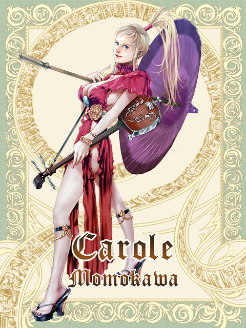 blonde_hair, dress, guitar, high_heels, instrument, jasmine_t, lute, oriental_umbrella