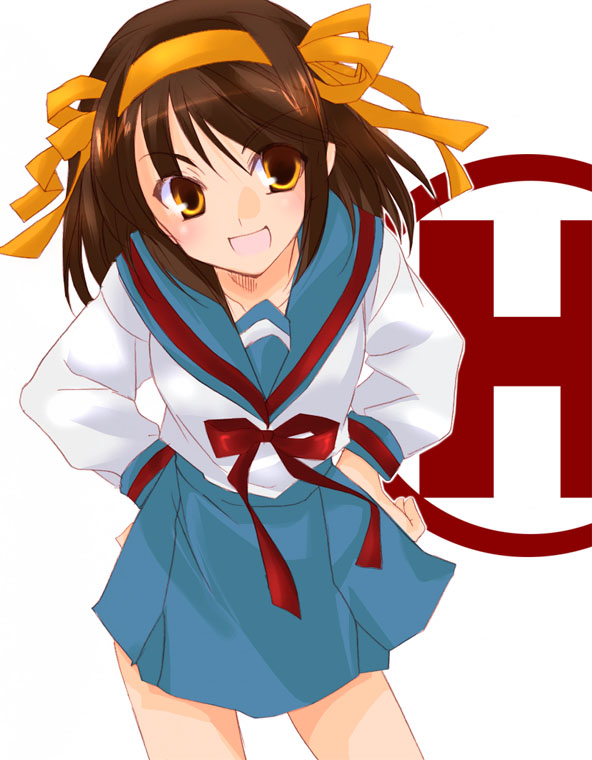 1girl, brown_hair, school_uniform, serafuku, short_hair, solo, suzumiya_haruhi, suzumiya_haruhi_no_yuuutsu
