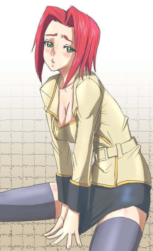 1girl, code_geass, green_eyes, kallen_stadtfeld, miniskirt, pencil_skirt, redhead, skirt