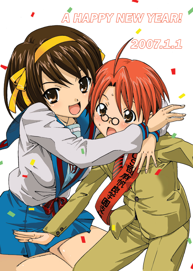 blush, brown_hair, crossover, glasses, mahou_sensei_negima!, negi_springfield, parody, school_uniform