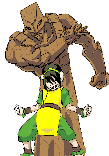 1boy, 1girl, avatar:_the_last_airbender, avatar_legends, blind, crossover, jojo_no_kimyou_na_bouken, lowres