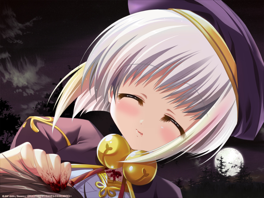 bats, blood, closed_eyes, fangs, forest, full_moon, highres, koihime_musou