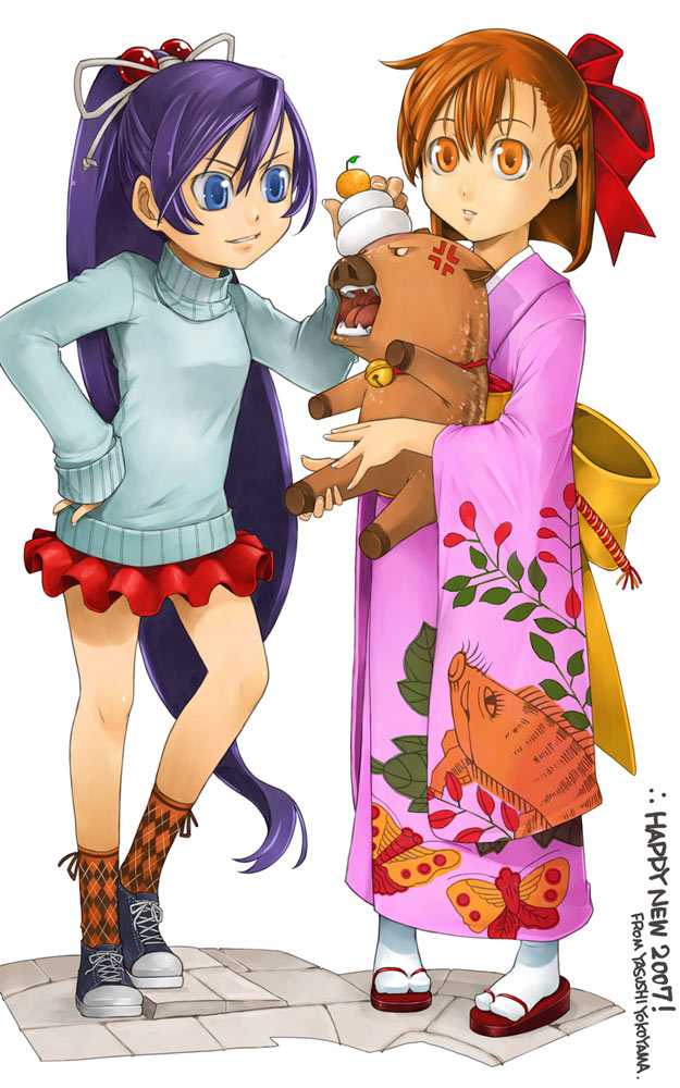 >:), 00s, 2007, 2girls, :o, anger_vein, angry, animal