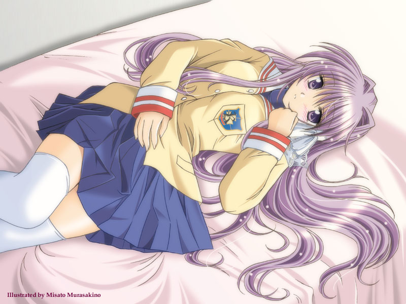 1girl, clannad, fujibayashi_kyou, miniskirt, murasakino_misato, satomi_misato, skirt, solo